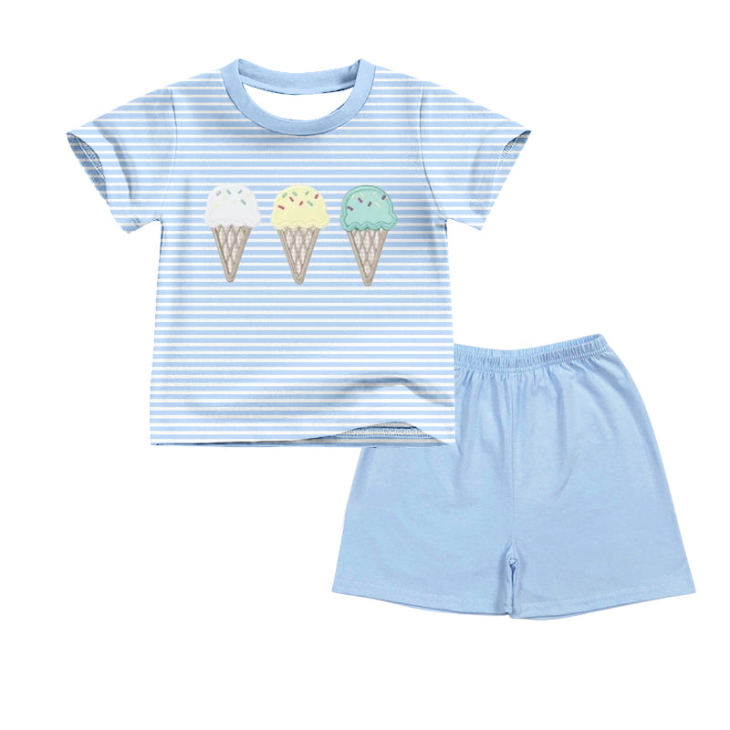 12.3 Pre-order BSSO1759 Boys icecream blue stripe short sleeve shorts outfits