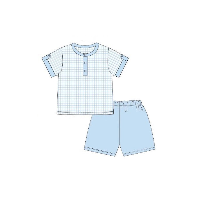 12.5 Pre-order BSSO1763 Boys blue checkered button short sleeve shorts outfits