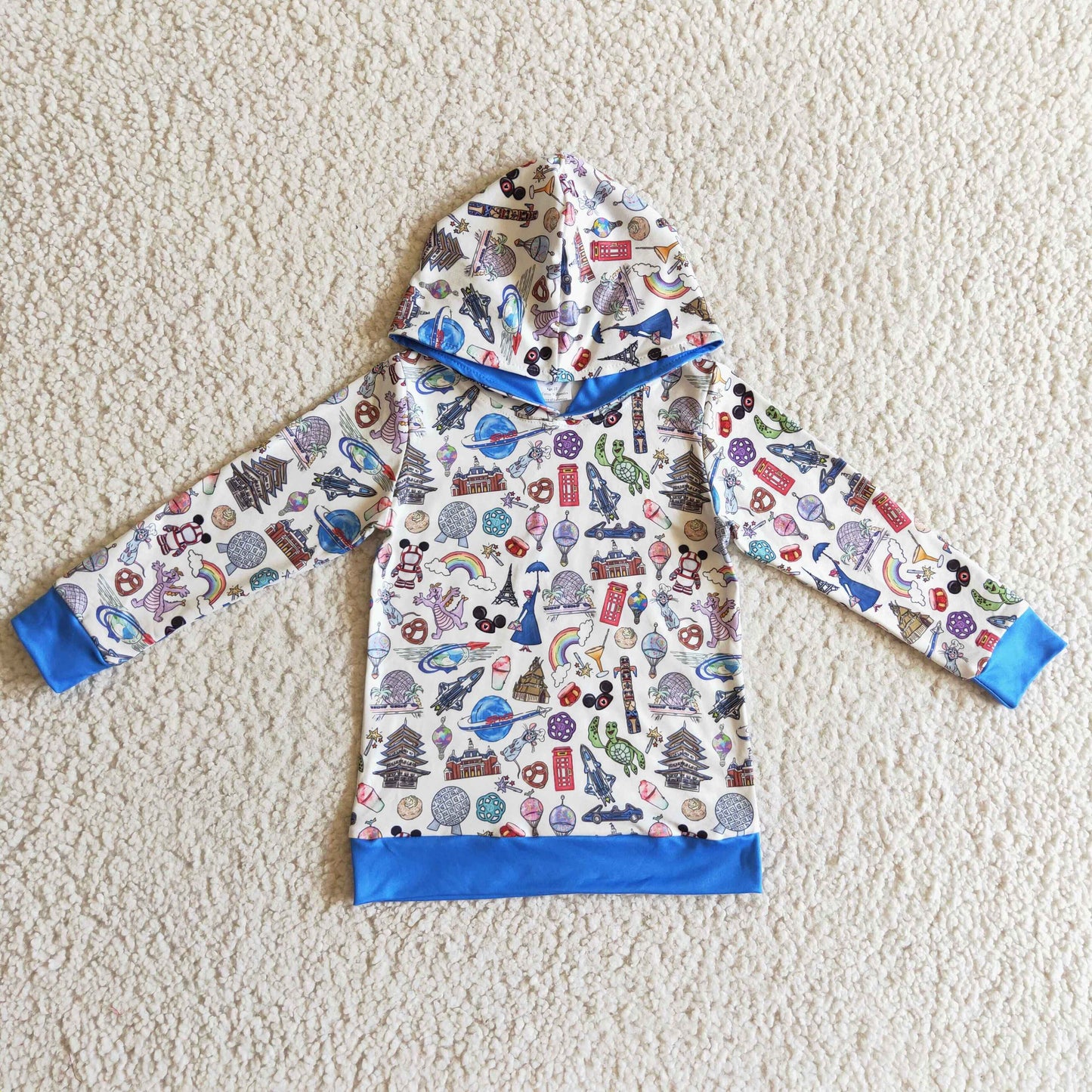 BT0118 Baby boys blue castle zipper Hoodies