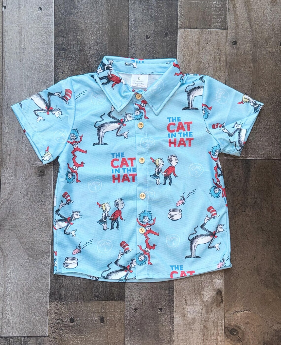 10.13 Pre-order BT1407 baby boys button blue CAT HAT short sleeve shirt top