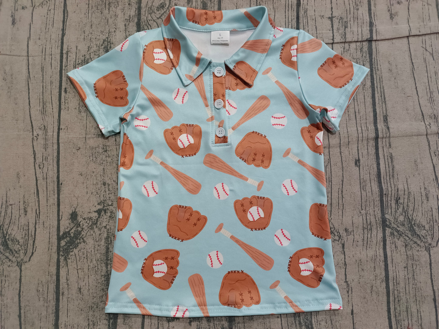 11.17 Pre-order BT1579 baby boys baseball blue green short sleeve button shirt top