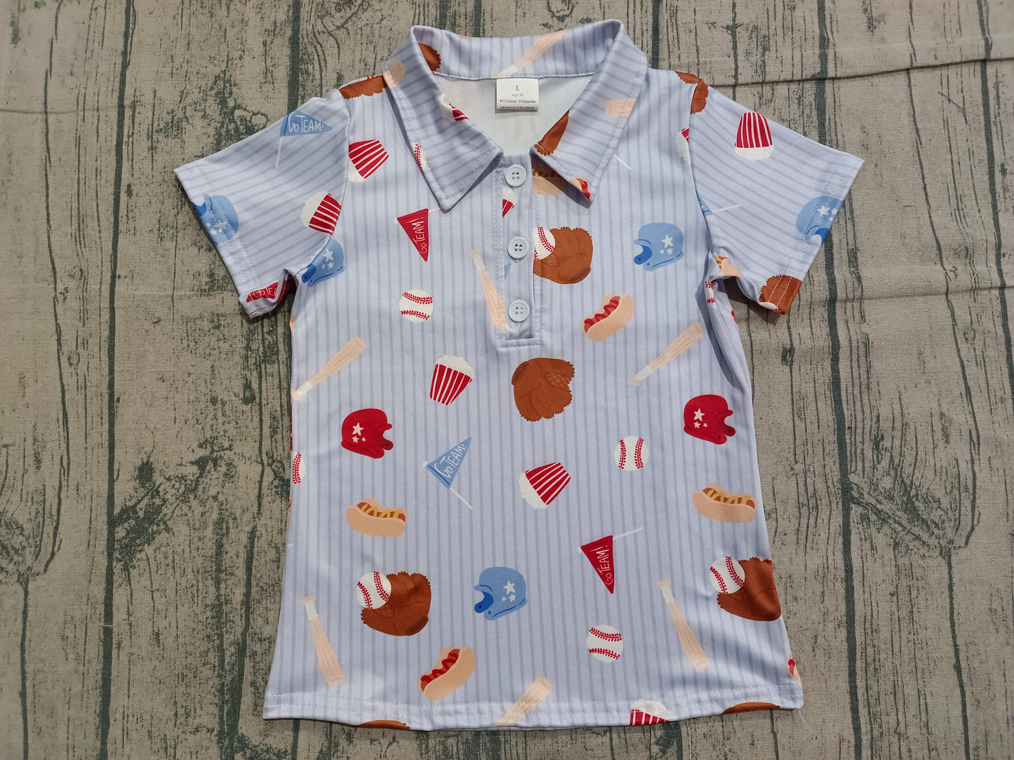 Pre-order BT1580 baby boys baseball blue stripe short sleeve button shirt top