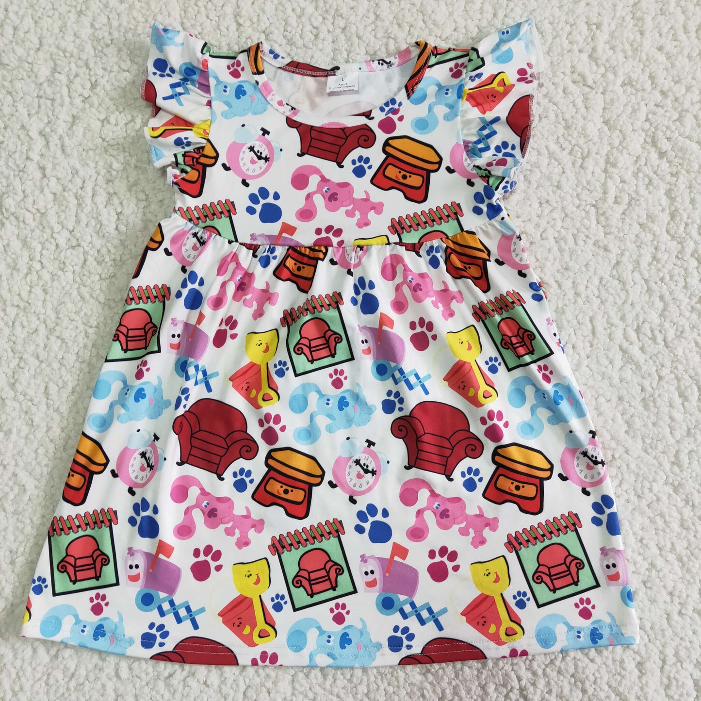 E5-3 Girls Cartoon Dress Flutter Sleeves