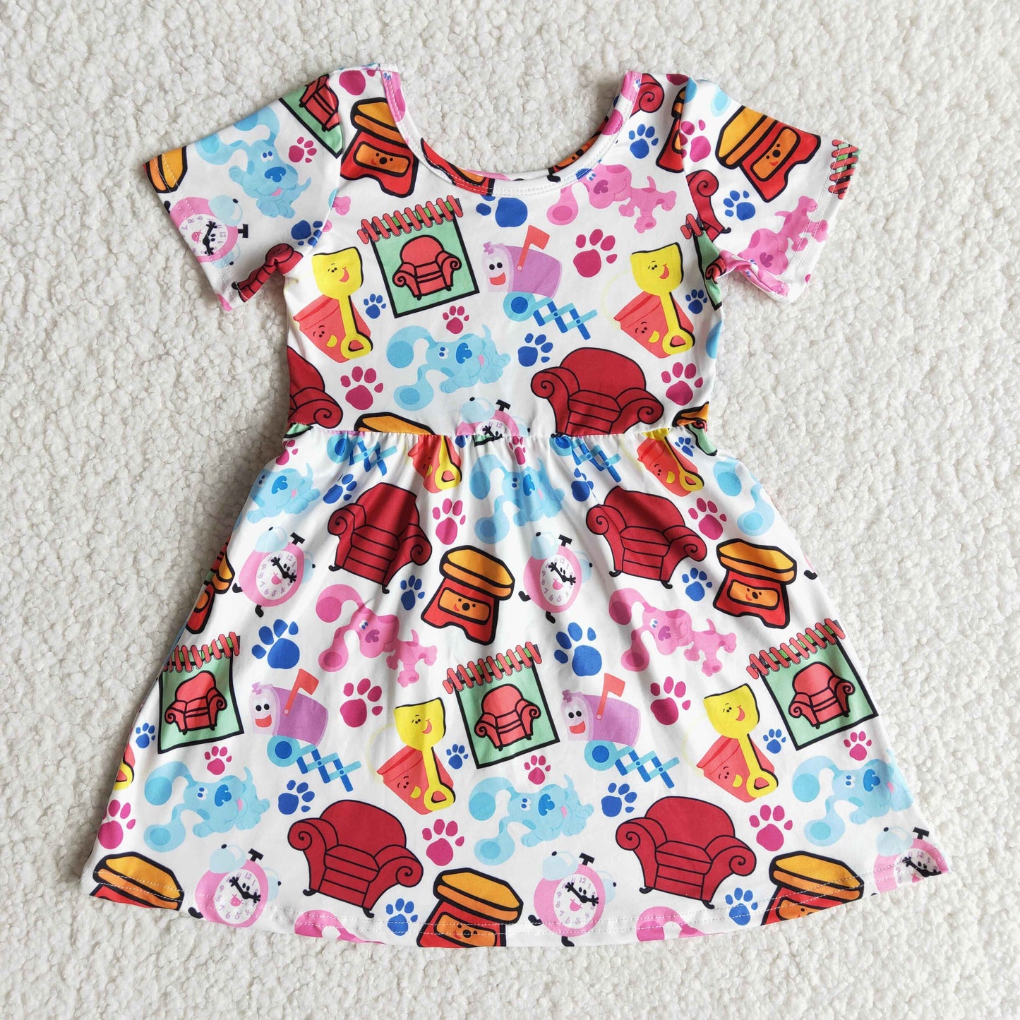 E7-5 Girls Cartoon Dress Short Sleeves