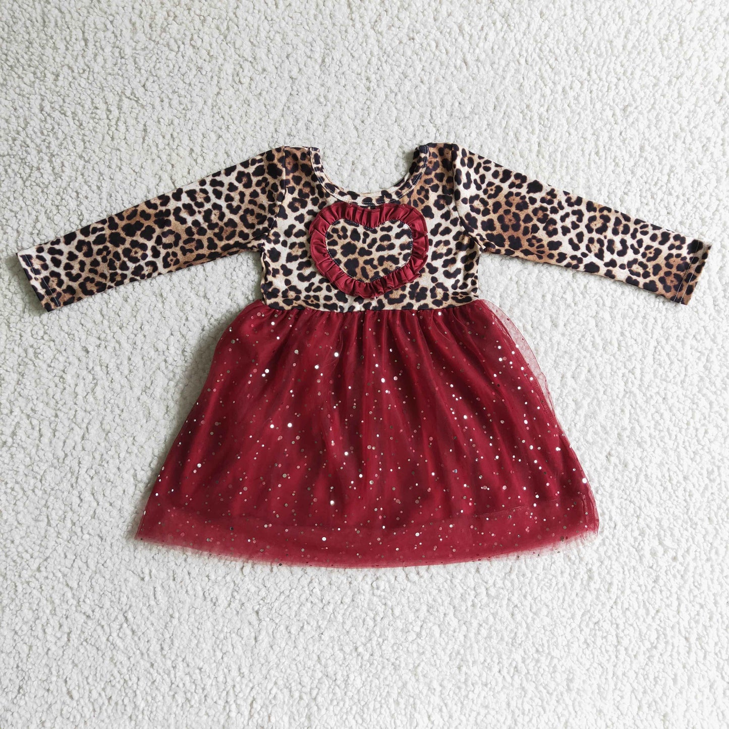 GLD0139 Girls Valentine's Day leopard Dress Long Sleeves