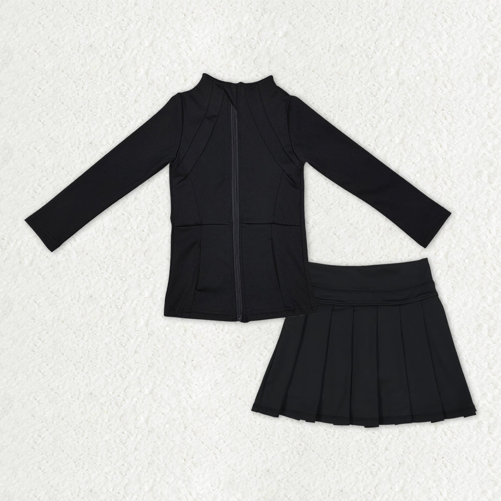 GLD1193 Baby girls black zipper top skirt outfits yoga