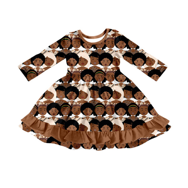 10.1 Pre-order GLD1374 Baby Girls brown long sleeve floral dress