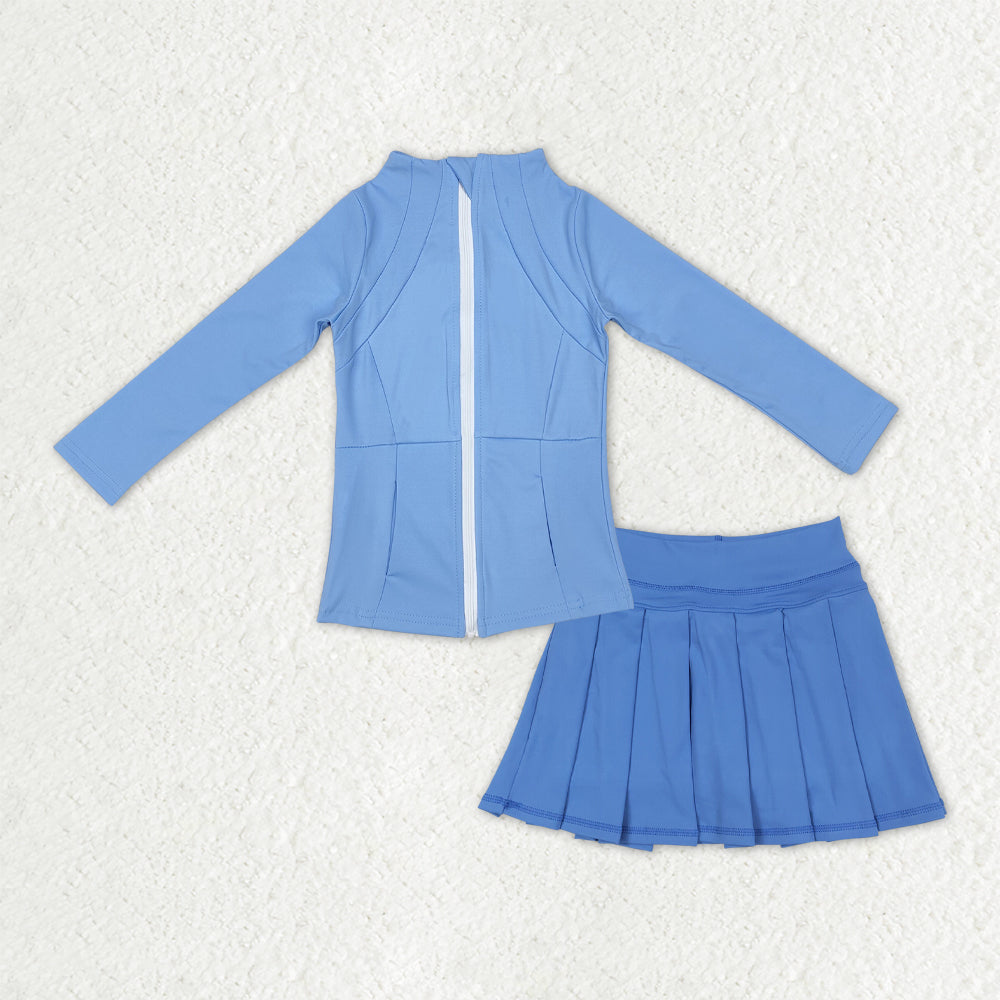 GLD1383 Baby girls blue zipper top skirt outfits yoga