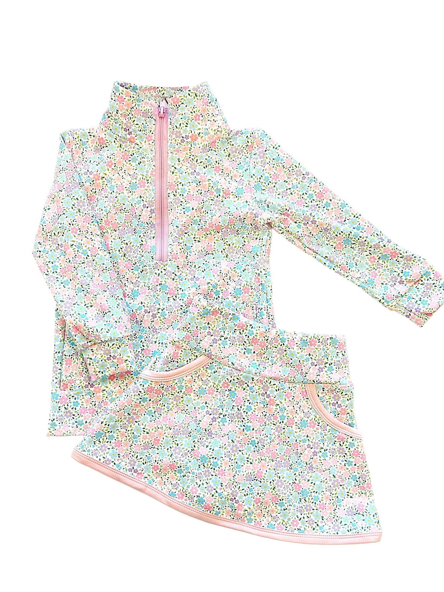 12.3 Pre-order GLD1559 baby girls flower long sleeve skirt zipper Outfits yoga