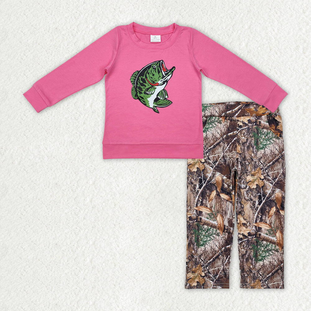 GLP2213 Girls pink fishing leaf outfits