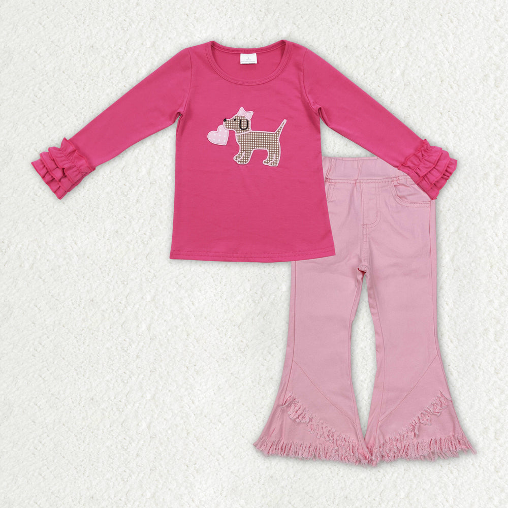 GLP1048 baby Girls pink puppy jean outfits