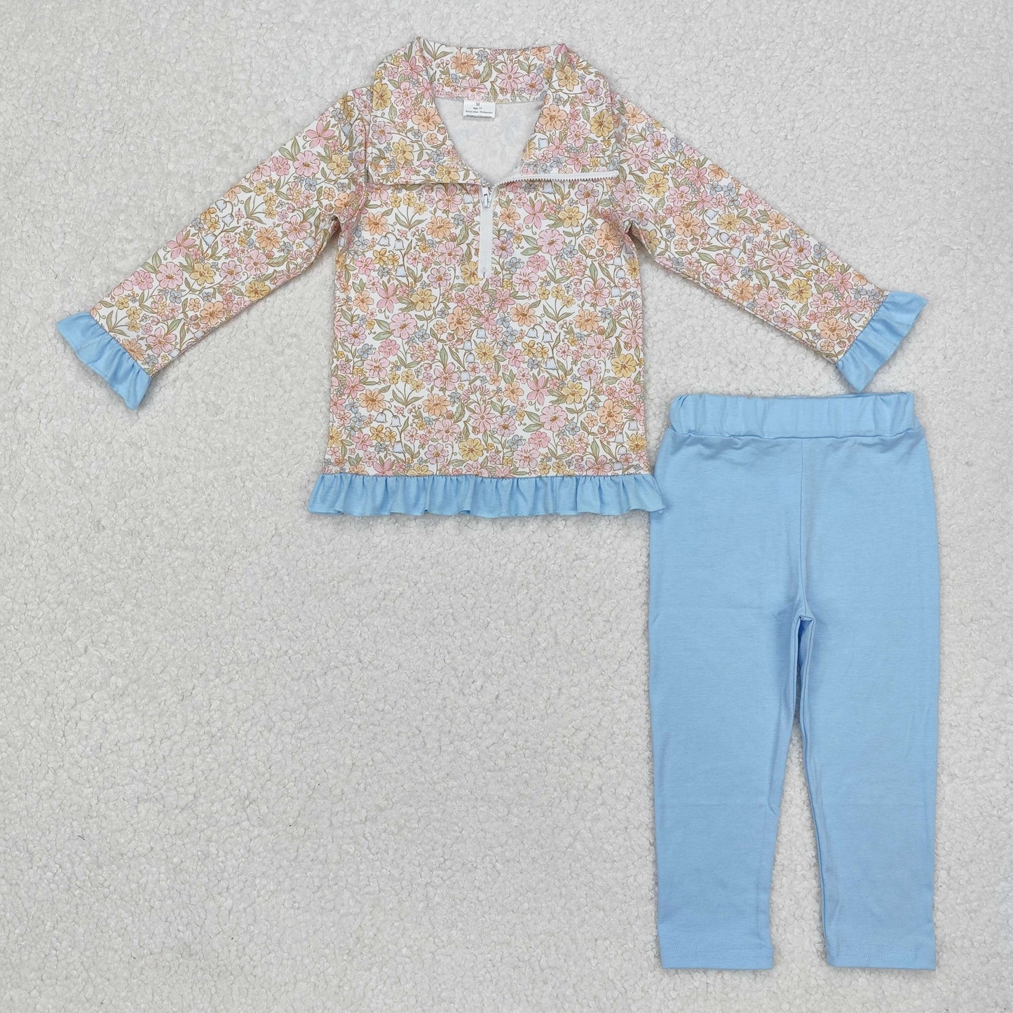 GLP2323 Baby Girls blue floral Outfits Long Sleeves
