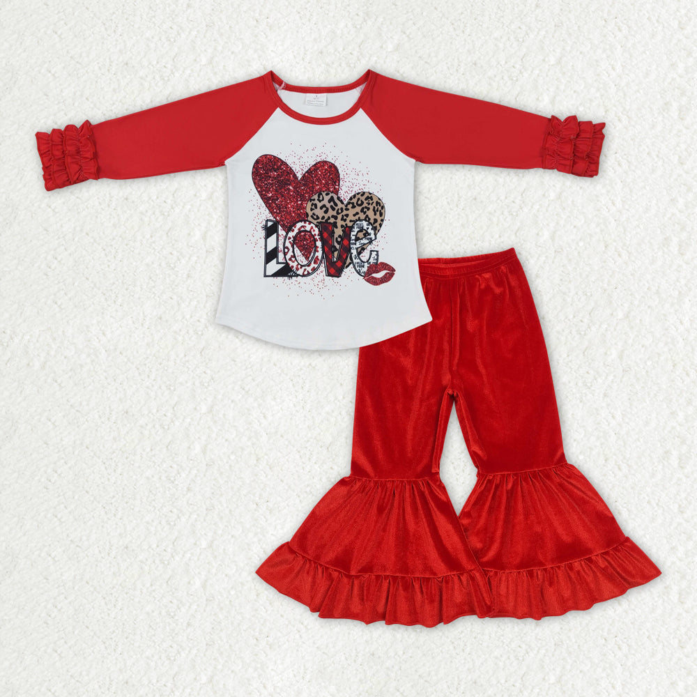 GLP2330 Girls Valentine's Day Outfits red Long Sleeves Ruffled Pants