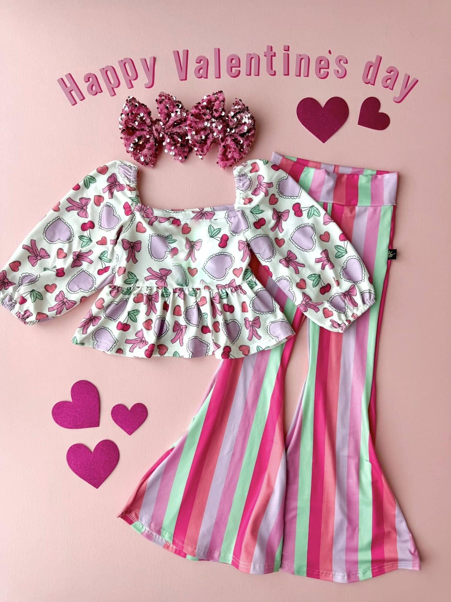 Pre-order GLP3119 baby girls Valentine's love colorful stripe long sleeves outfits