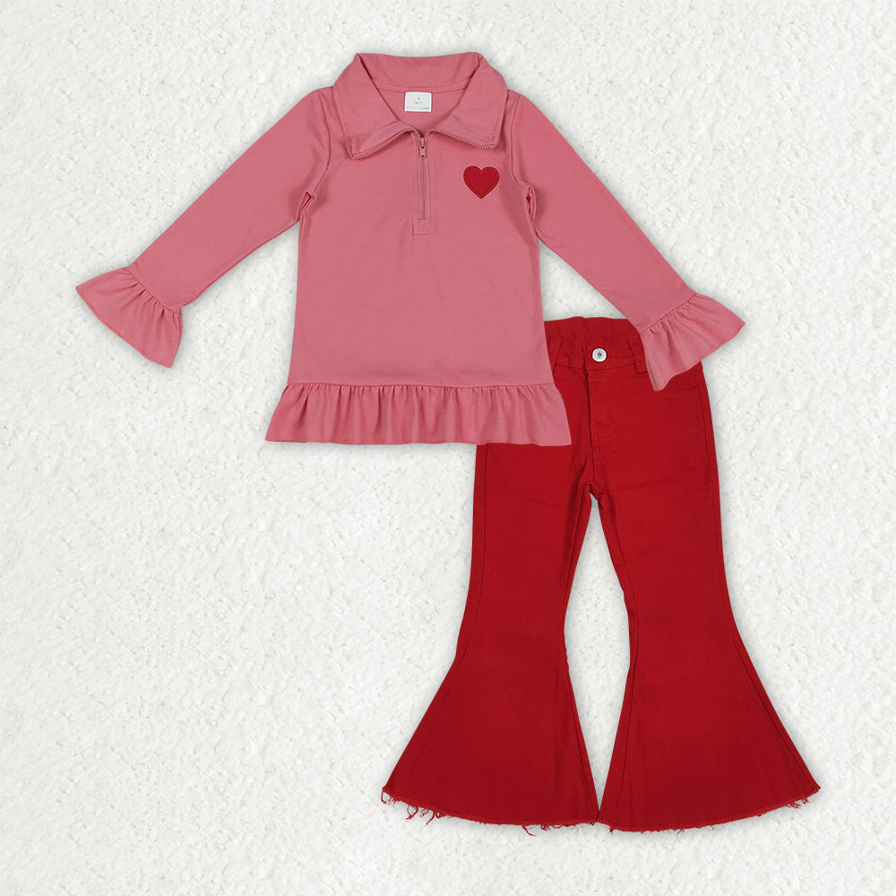 GLP3265 Girls Valentine's LOVE long sleeve red jeans outfits