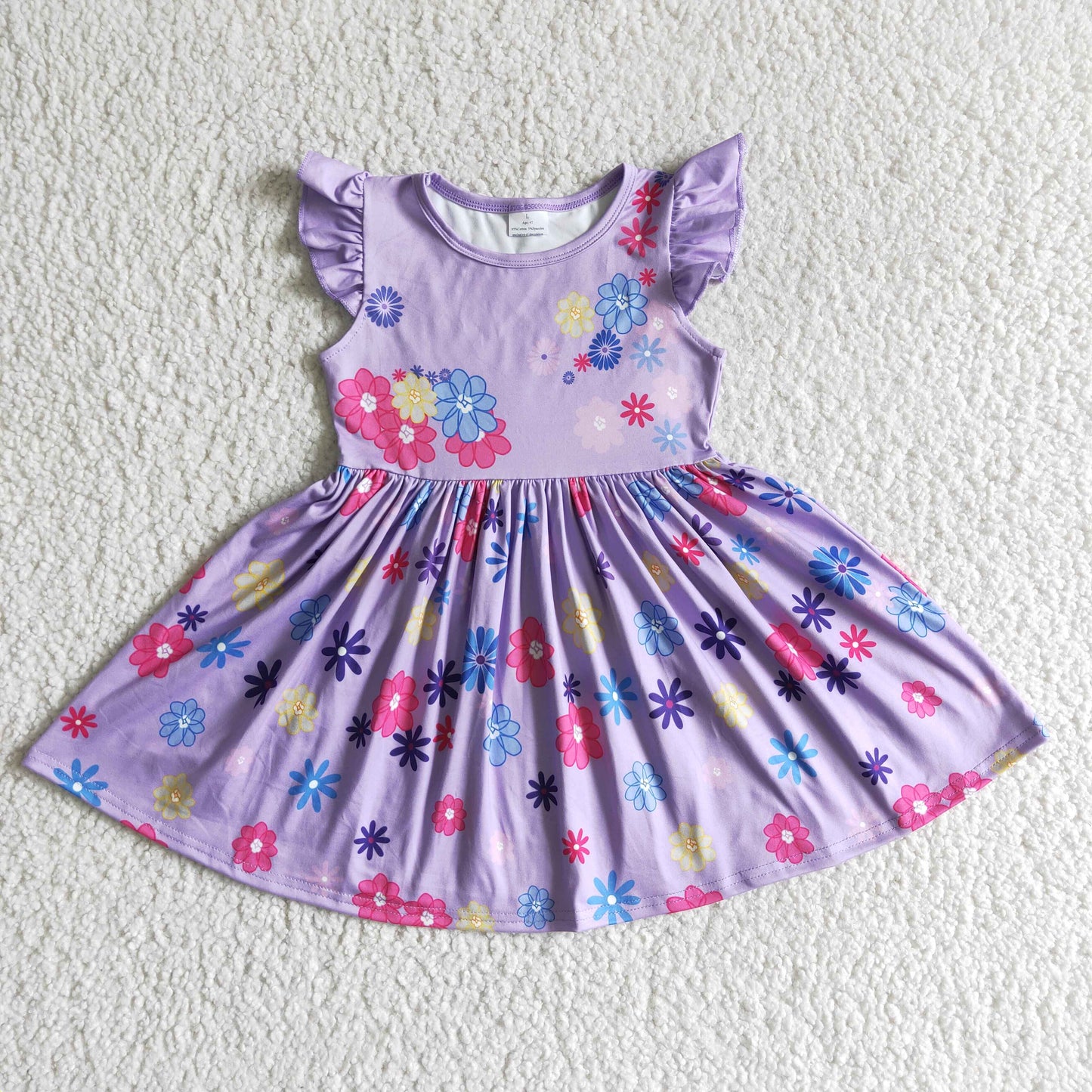 GSD0003 Girls Purple Floral Dress Short Sleeves