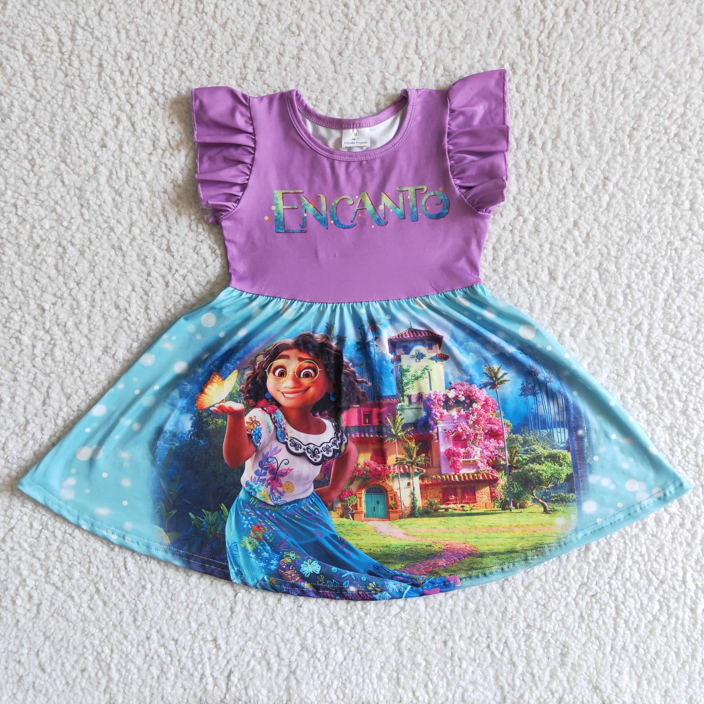 GSD0014 Girls Cartoon Purple Dress Short Sleeves