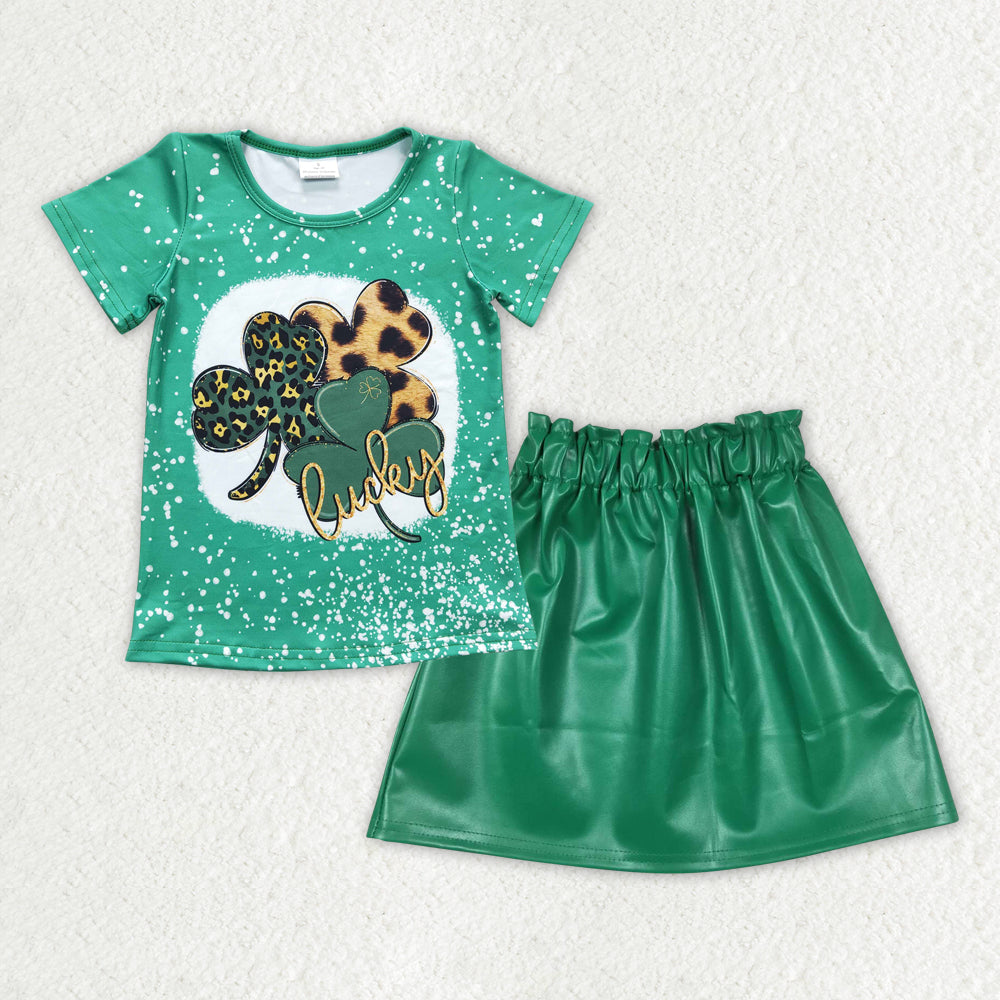 GSD0853 Girls Green Lucky Outfits Leather Skirt