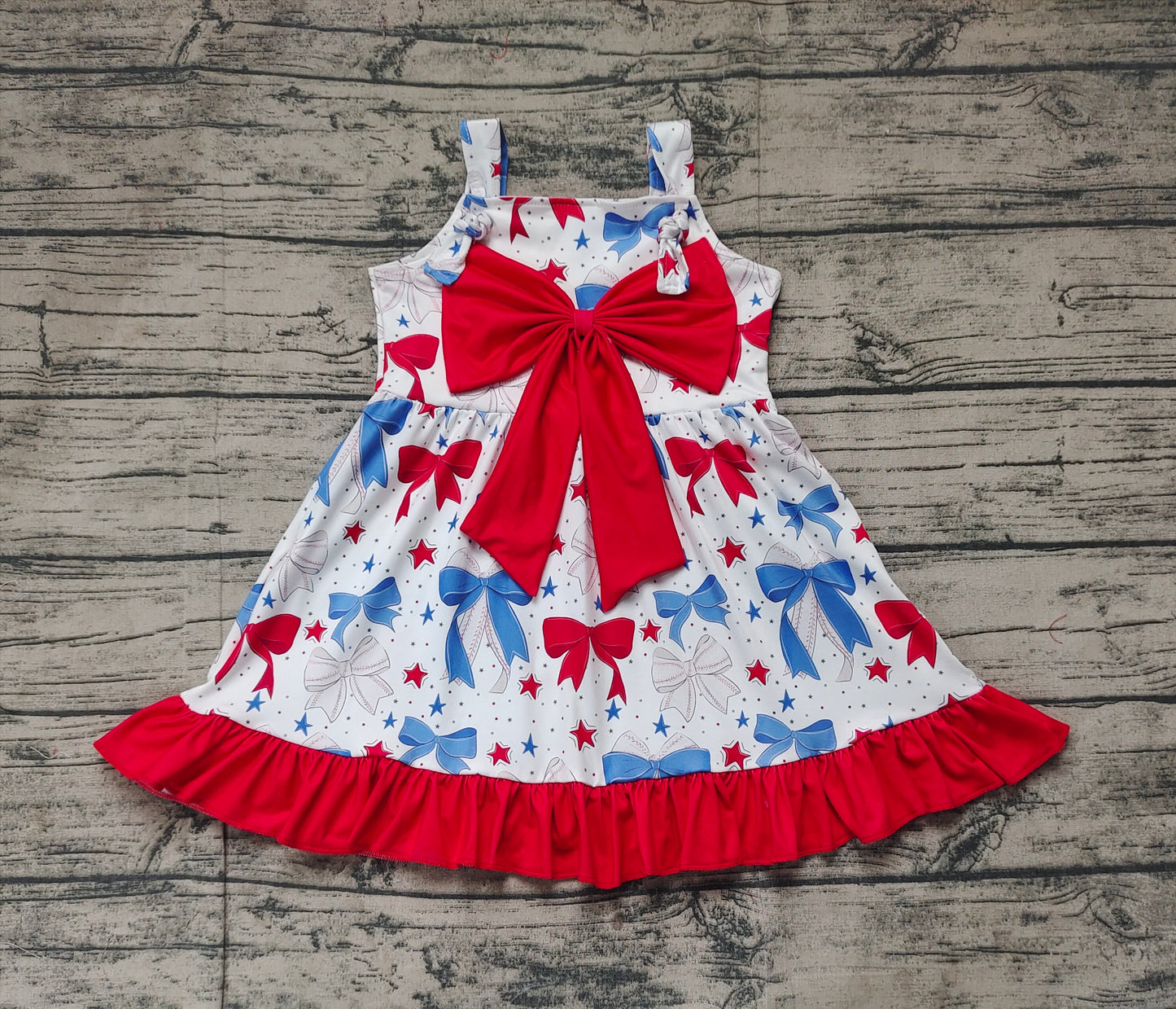 Pre-order GSD1866 baby Girls July Fourth red bow Dress
