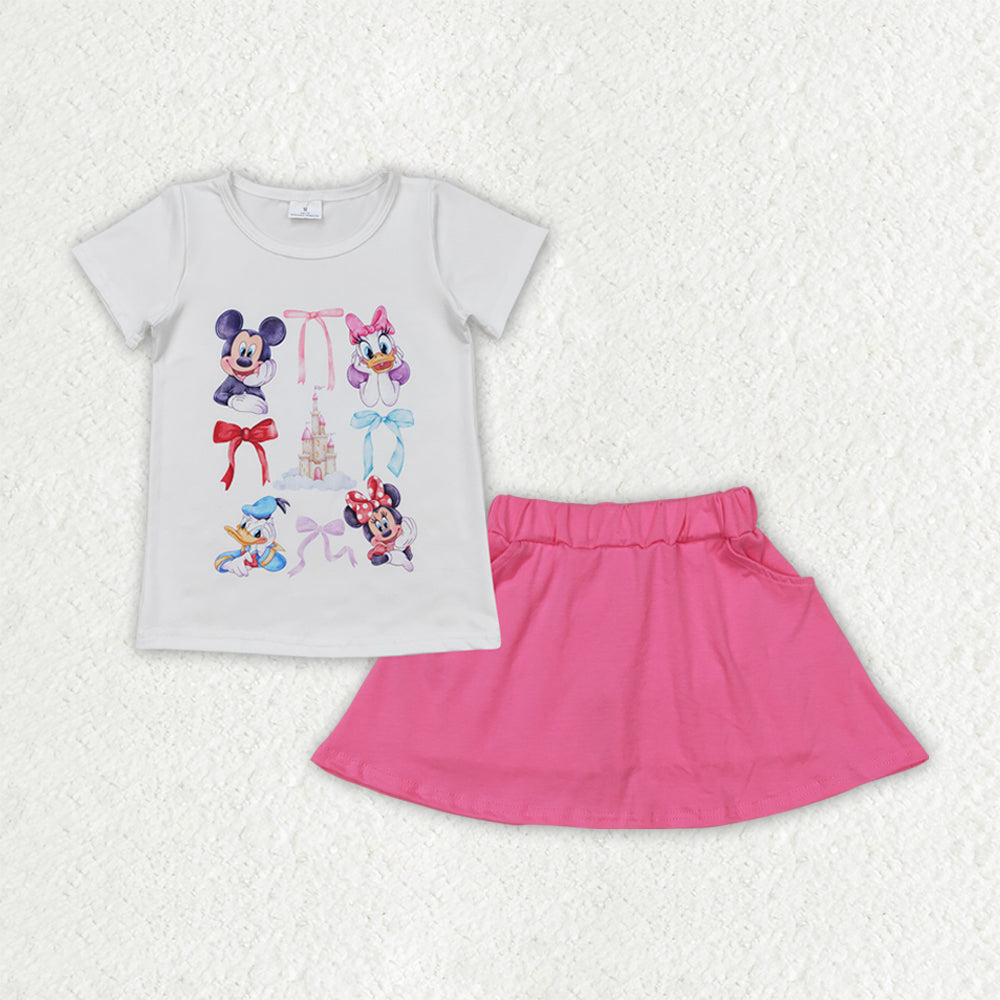 GSD2444 girls cartoon mouse pink skirt outfits