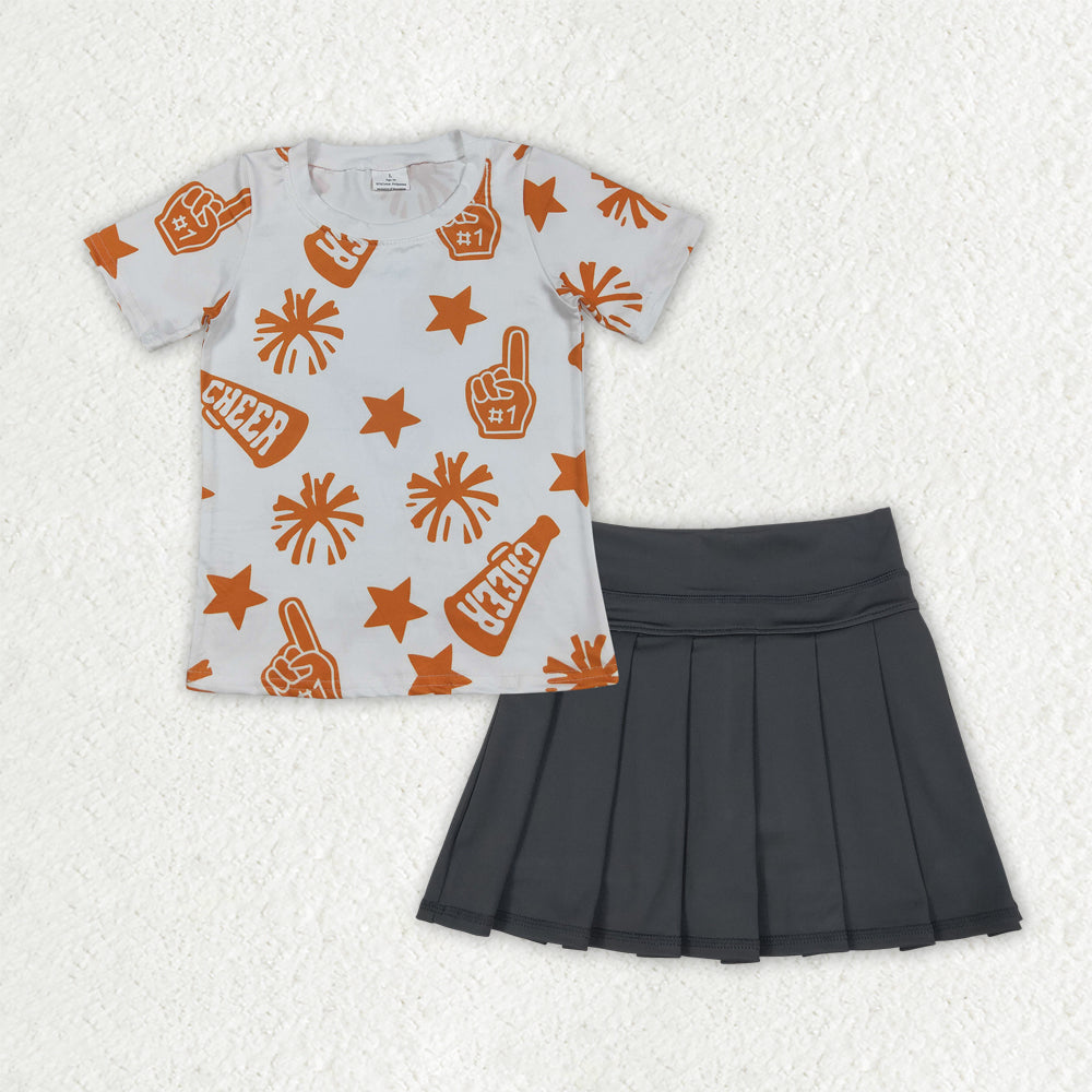 GSD2780 girls CHEER orange short sleeve yoga skirt outfits