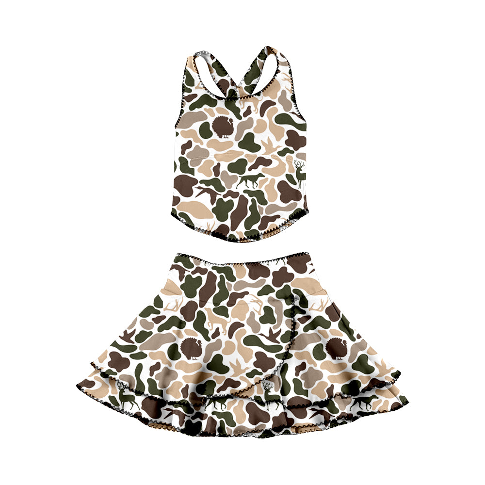 12.1 Pre-order GSD3357 baby girls camo Double-layer skirt Outfits yoga