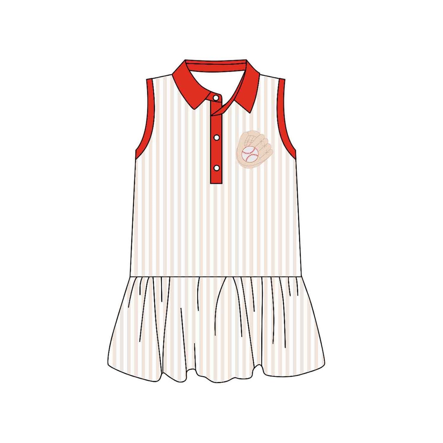 12.5 Pre-order GSD3385 Baby girls baseball button stripe sleeveless dress
