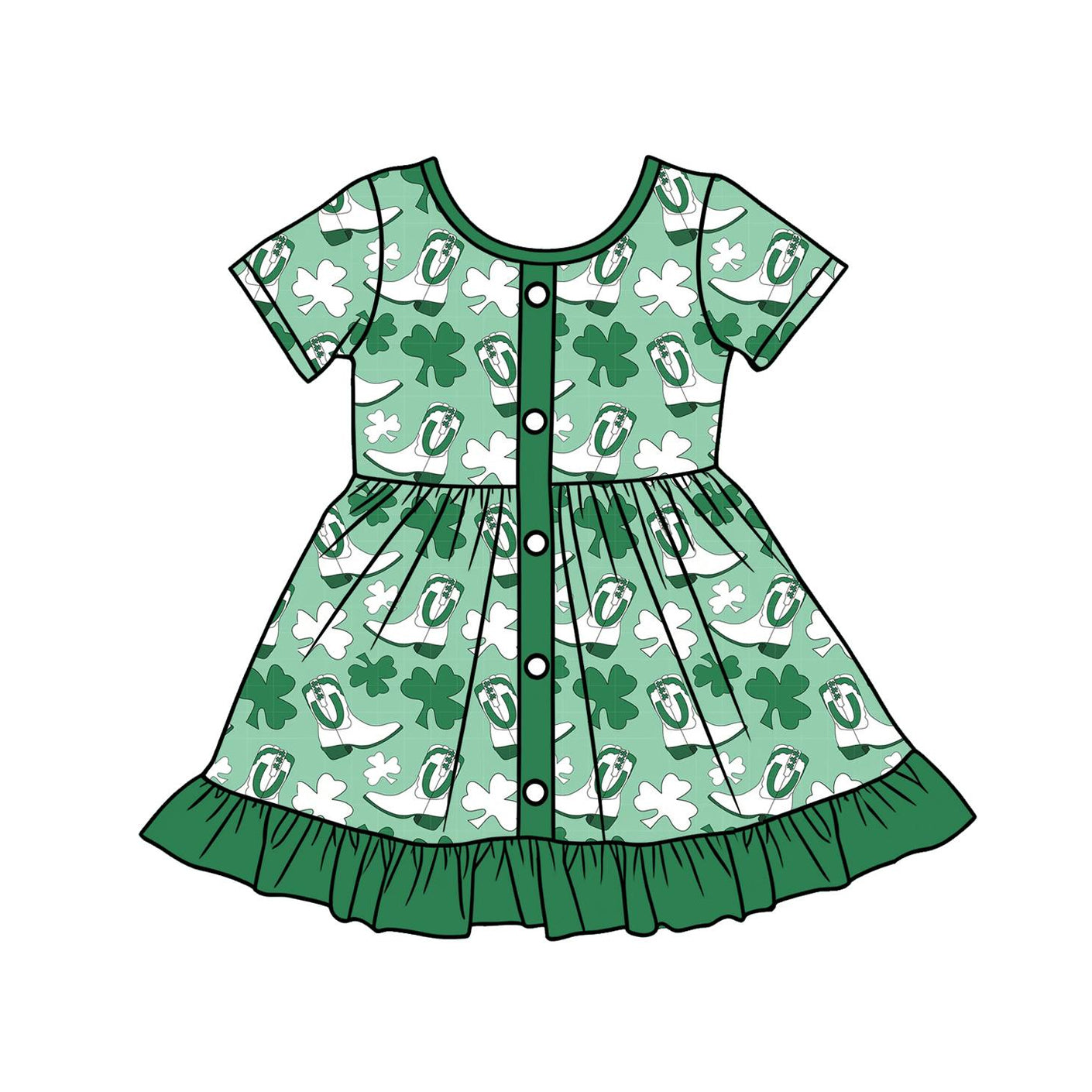 12.9 Pre-order GSD3404 Baby girls St Patrick's button short sleeve dress