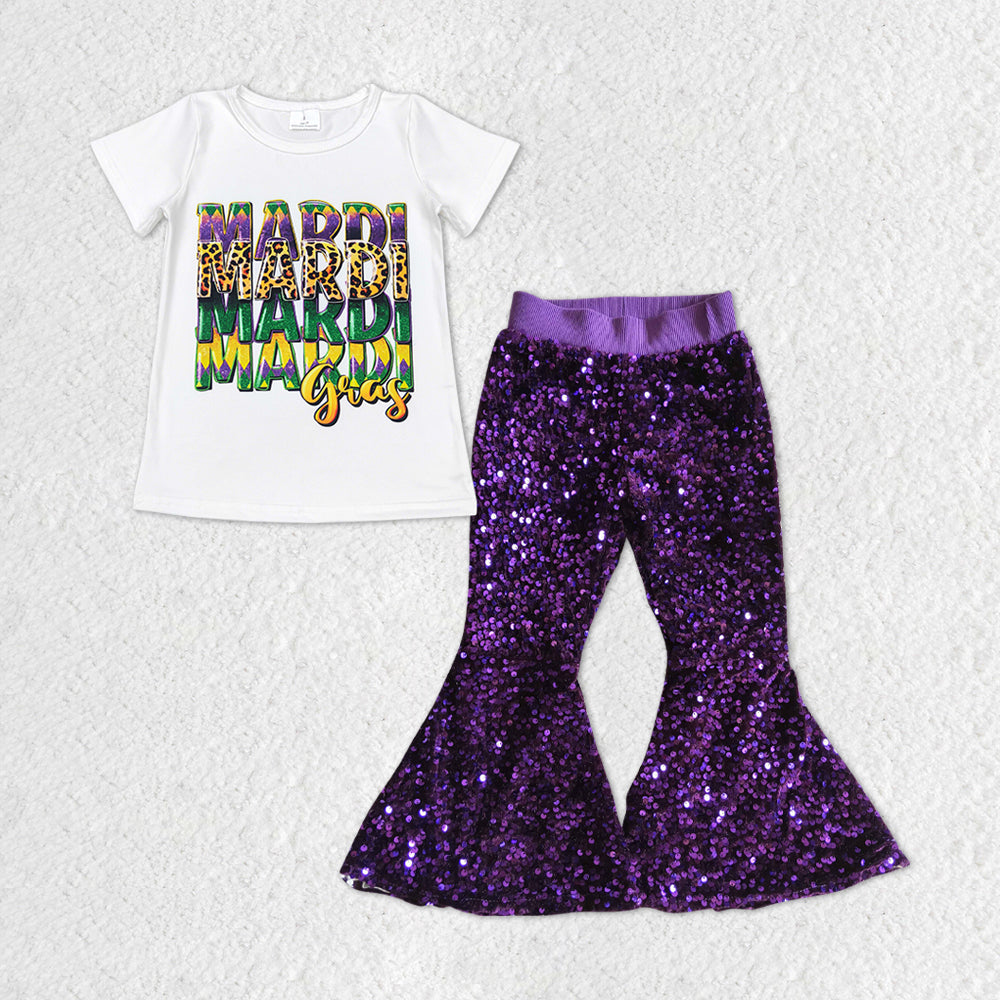 GSPO1326 Girls Mardi Gras Outfits Sequined Purple Pants