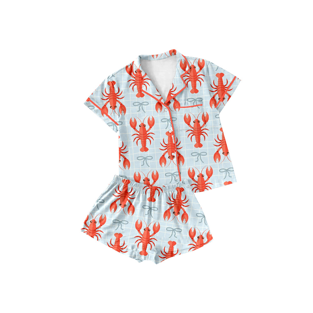 10.1 Pre-order GSSO2719 baby girls Lobster button short sleeve pajamas