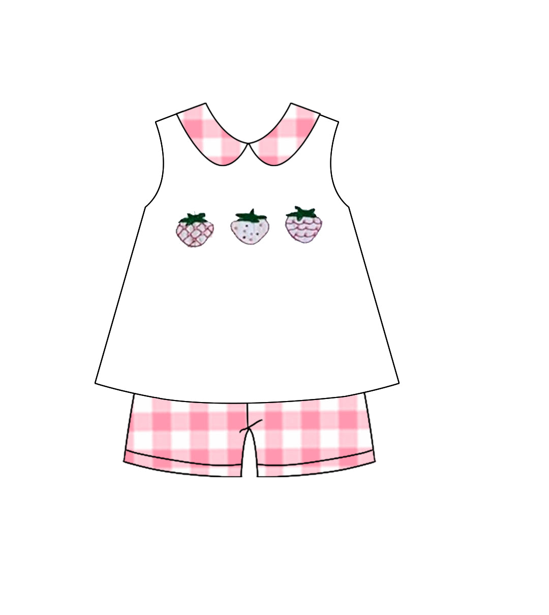 12.2 Pre-order GSSO2992 baby girls strawberry doll sleeveless pink checkered shorts outfits
