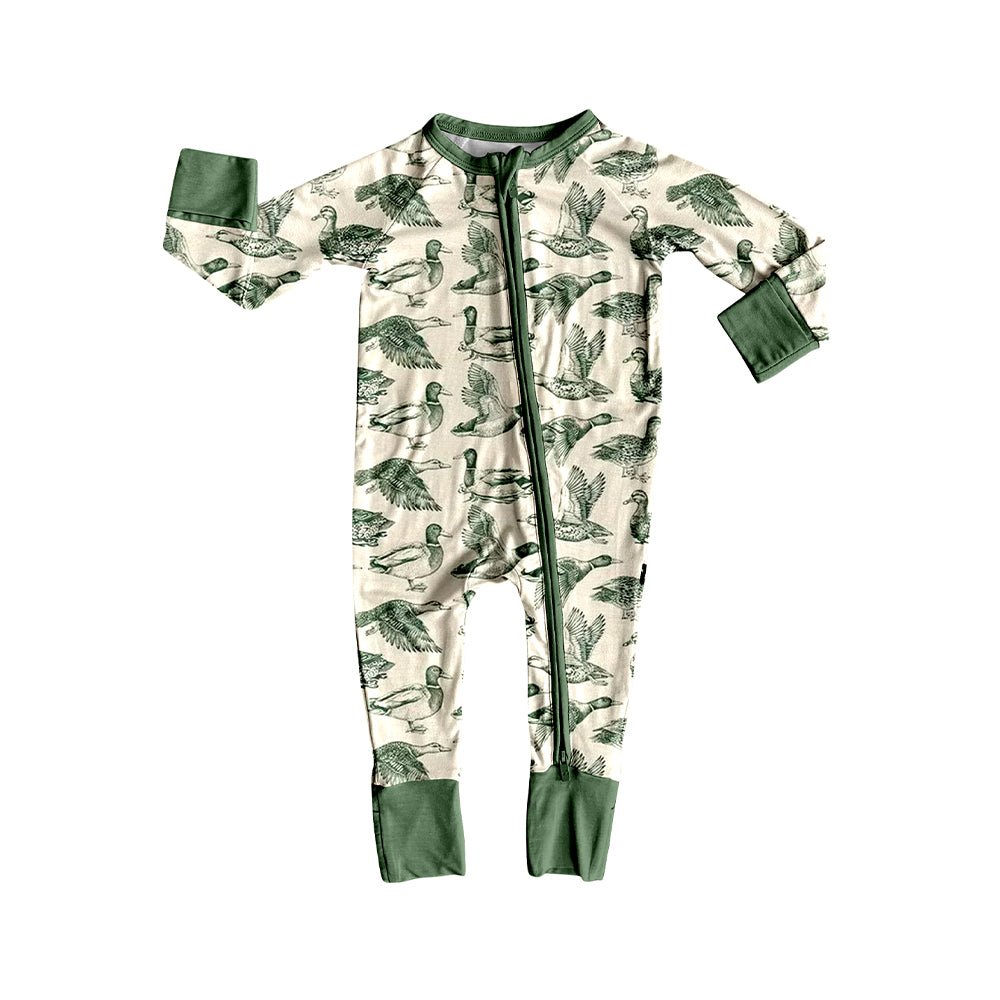12.1 Pre-order LR2958 baby boys duck green long sleeves zipper romper