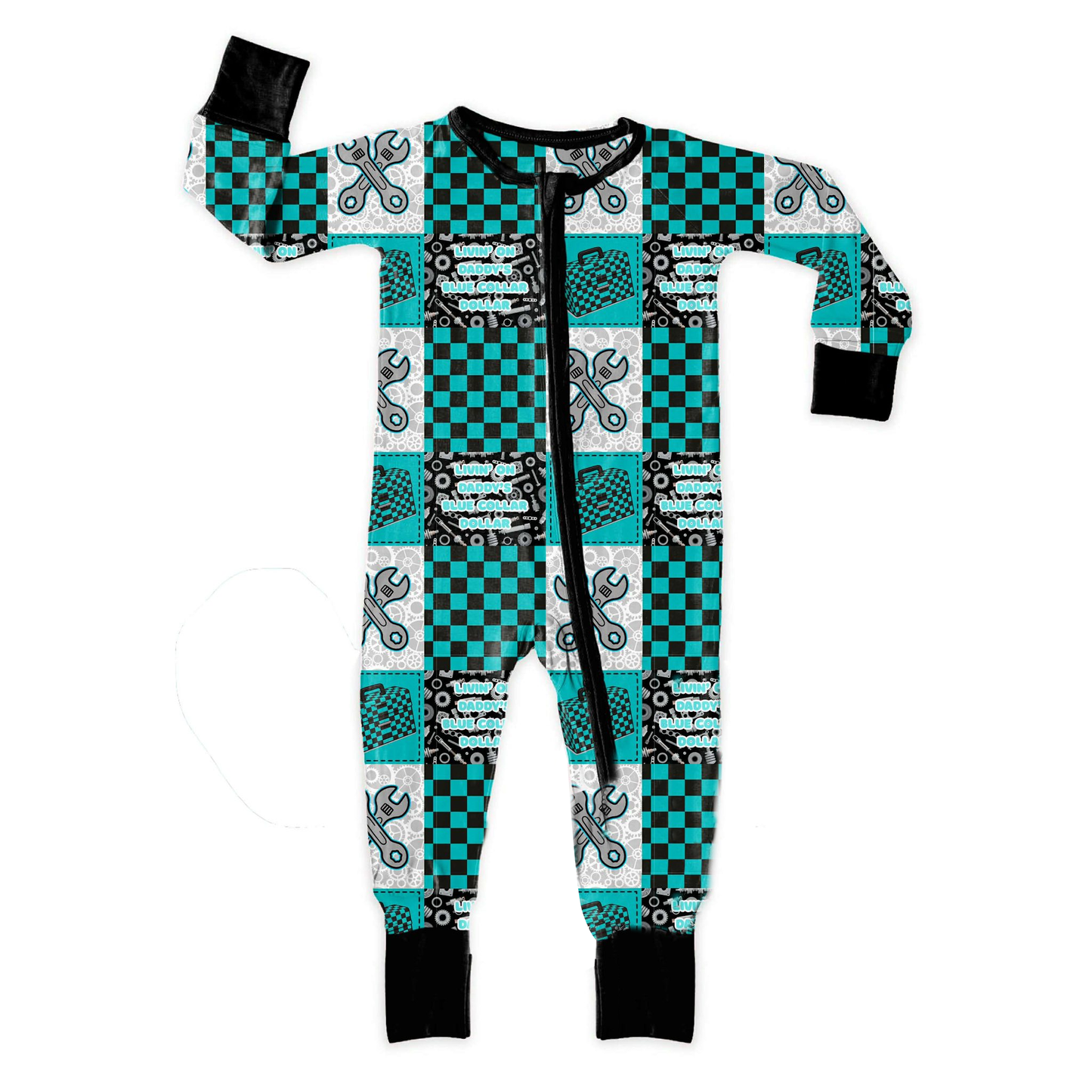 12.3 Pre-order LR2964 baby boys tool checkered long sleeves zipper romper