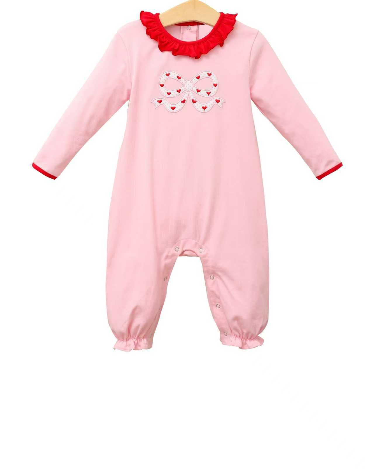 12.4 Pre-order LR2973 baby girls Valentine's pink bow long sleeves romper