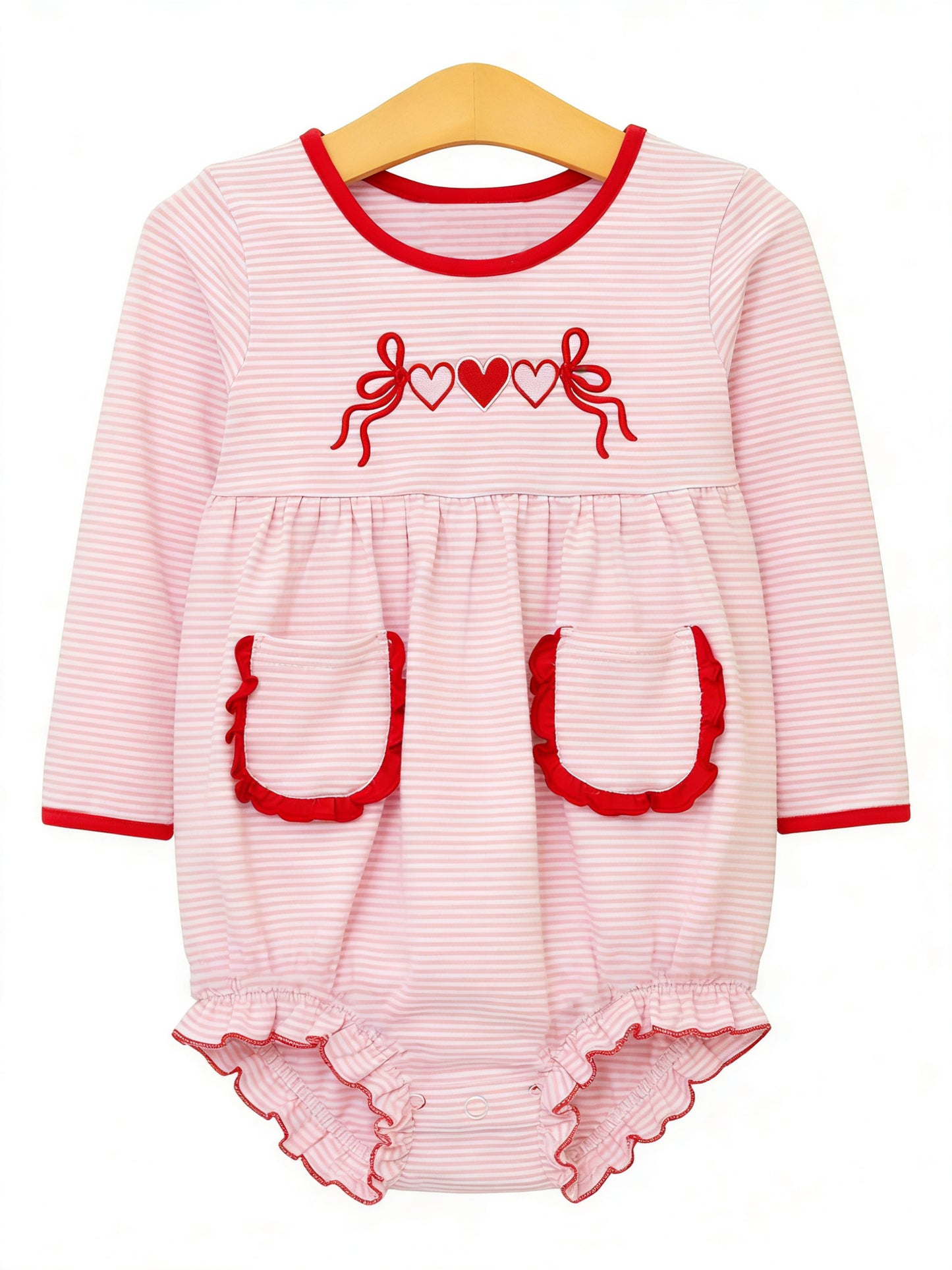 12.4 Pre-order LR2974 baby girls Valentine's pink bow long sleeves romper