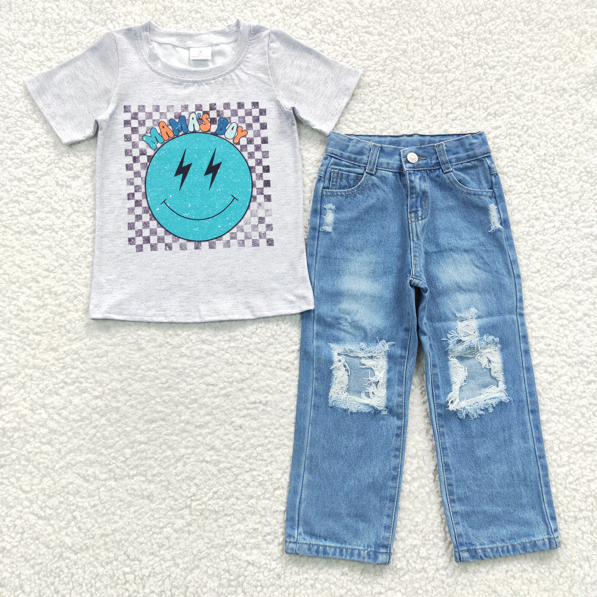 Mama's Boy Outfits Short Sleeves Blue Jeans ZHOHAO03