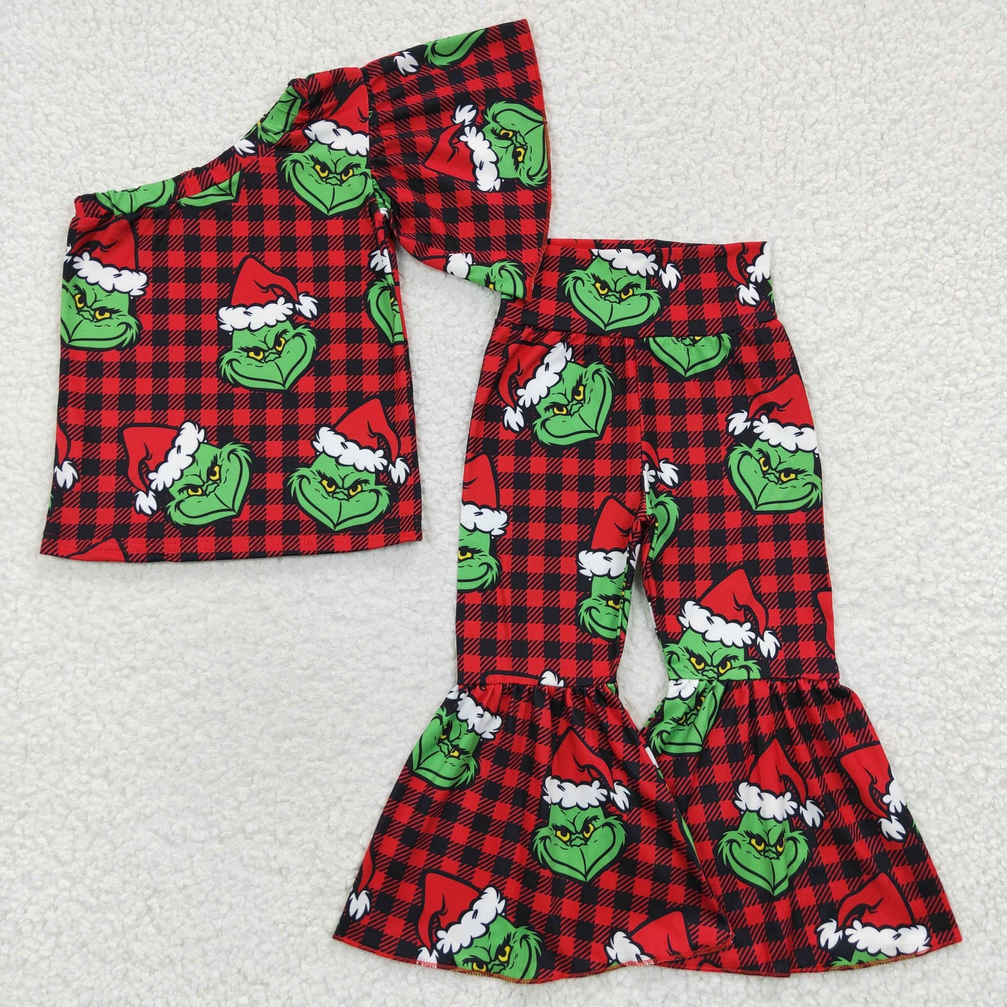 Girls Christmas Checked Outfits Short Sleeves