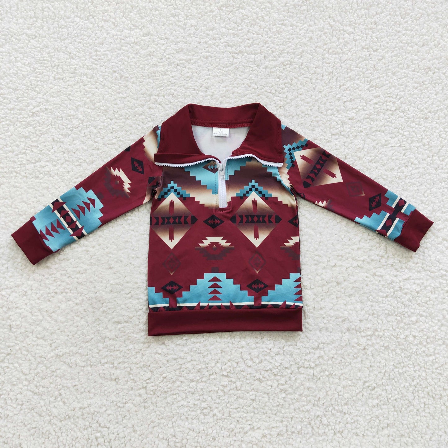 Boys Brown Pullover Long Sleeves Zip