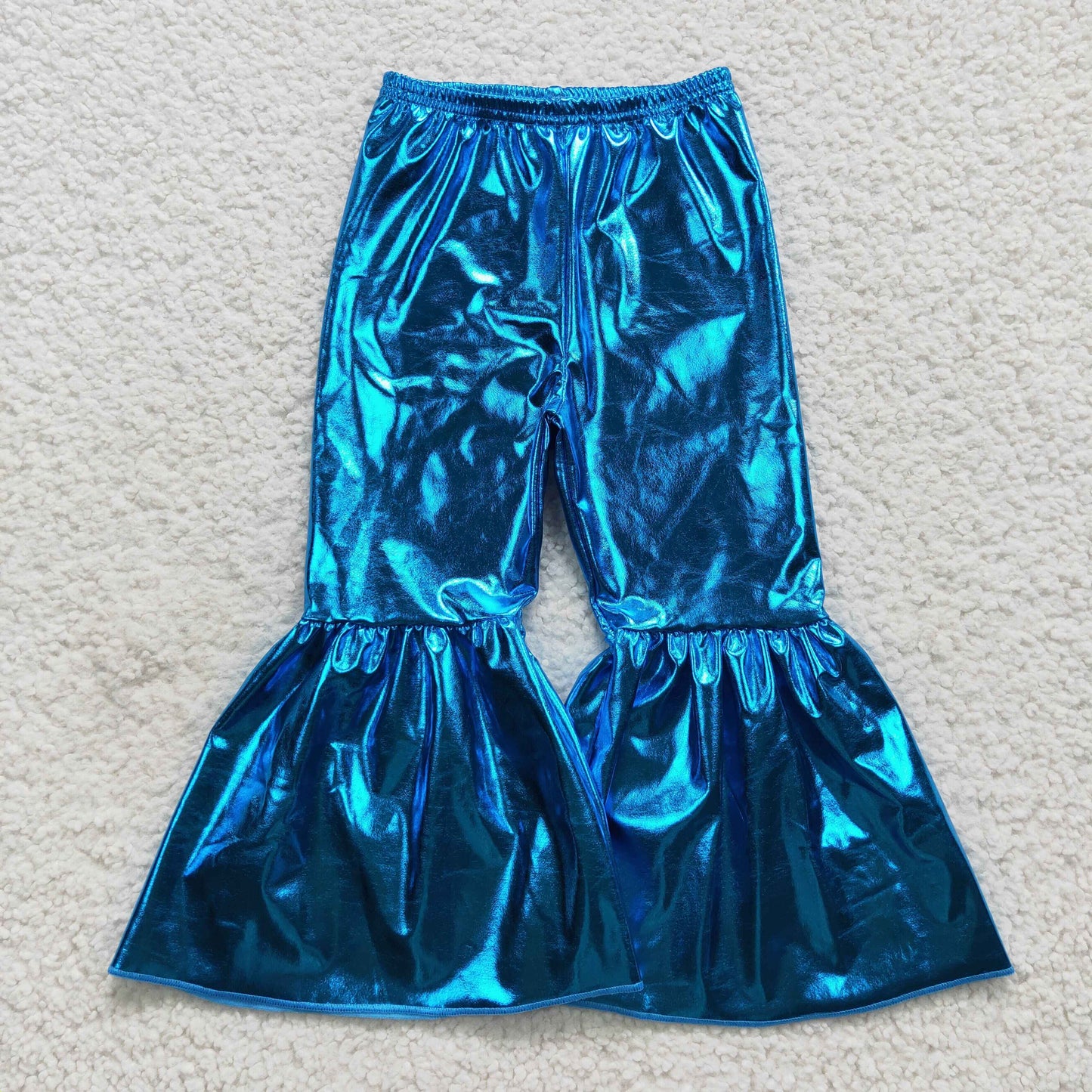 P0252 Girls Bell Bottom Pants Blue Satin