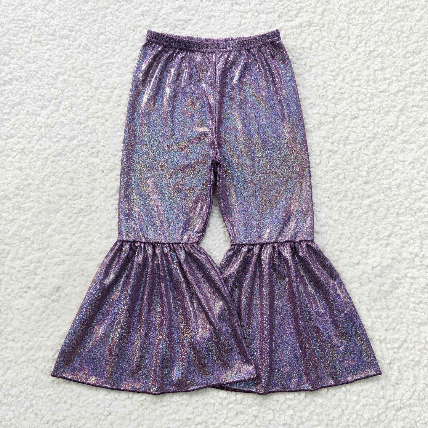 P0193 Girls Bell Bottom Pants Purple Satin