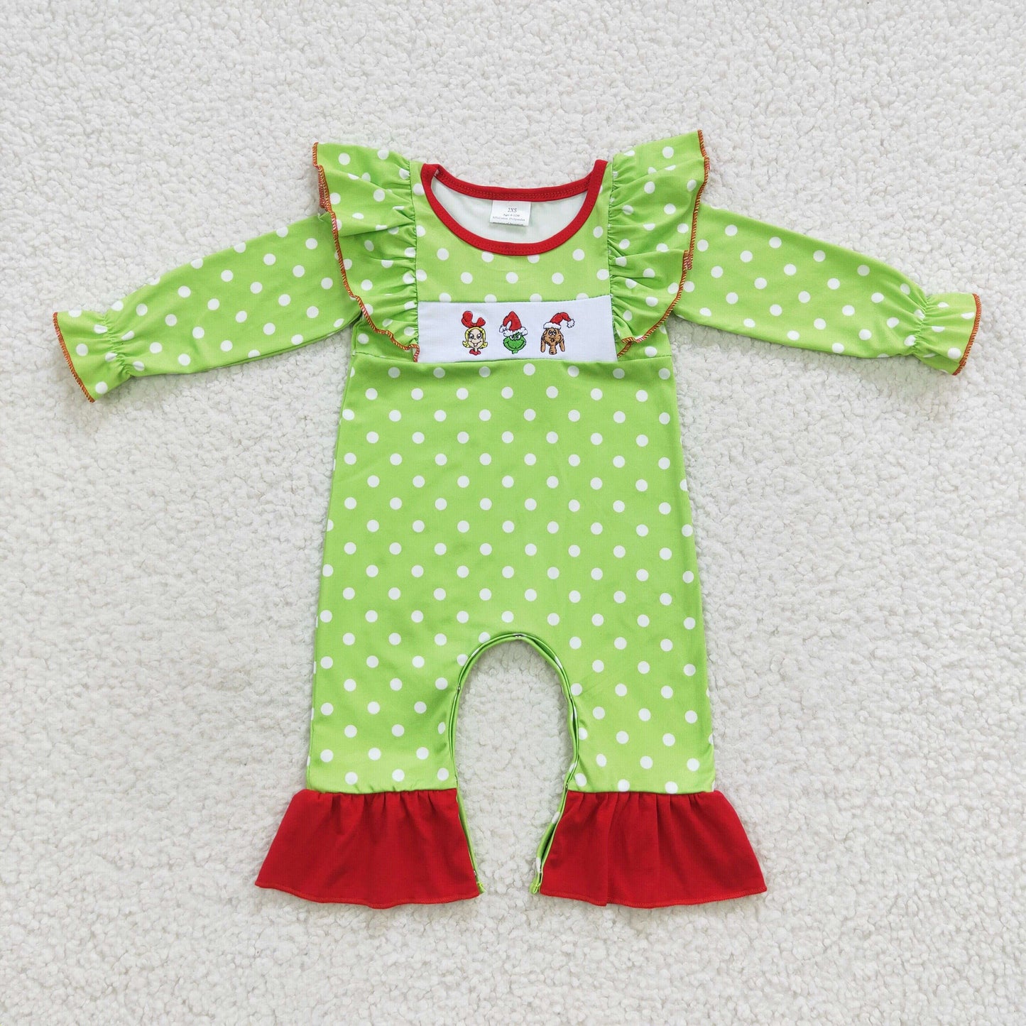LR0387 Baby Girls Christmas Embroidery Rompers