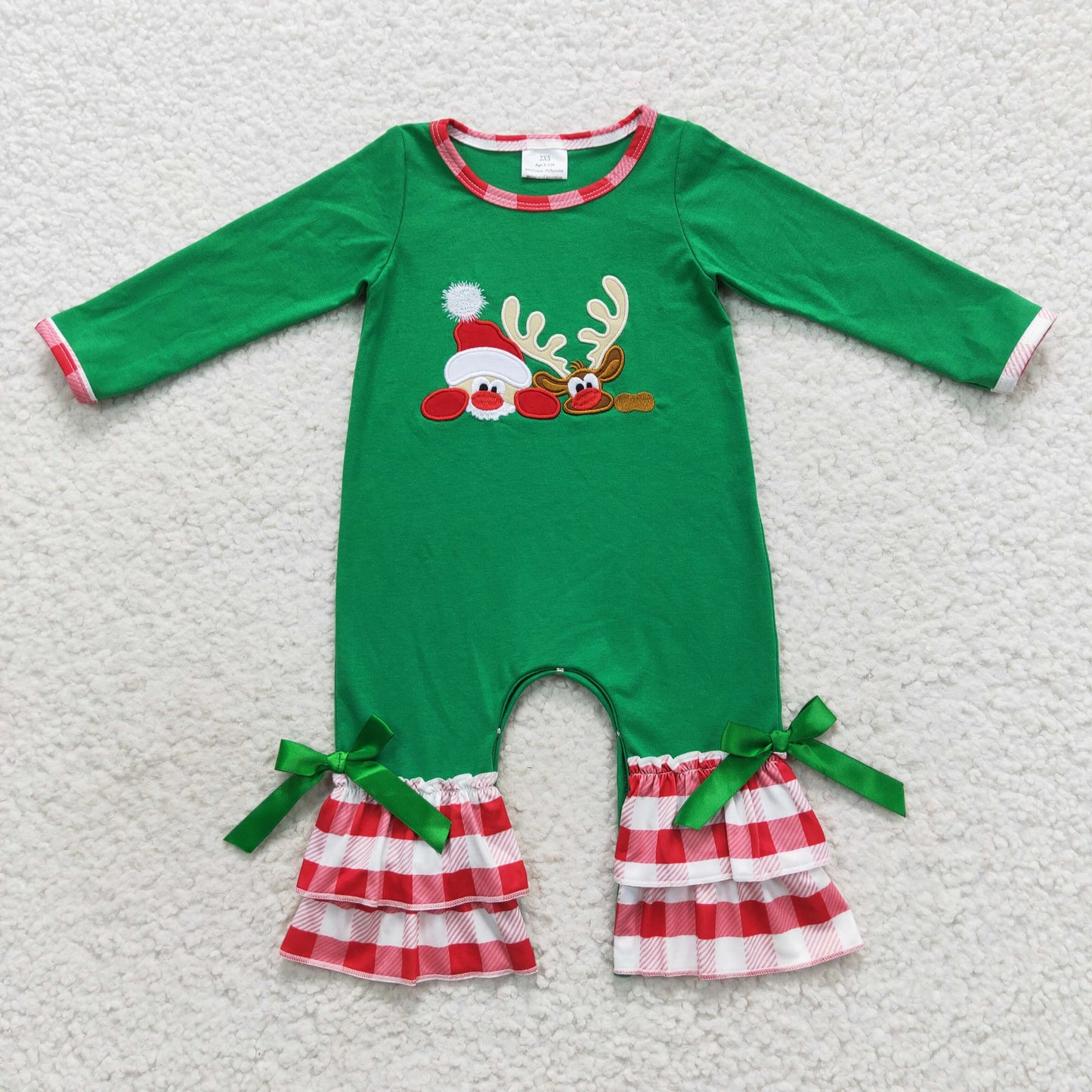 LR0395 Baby Girls Christmas Deer Rompers Embroidery