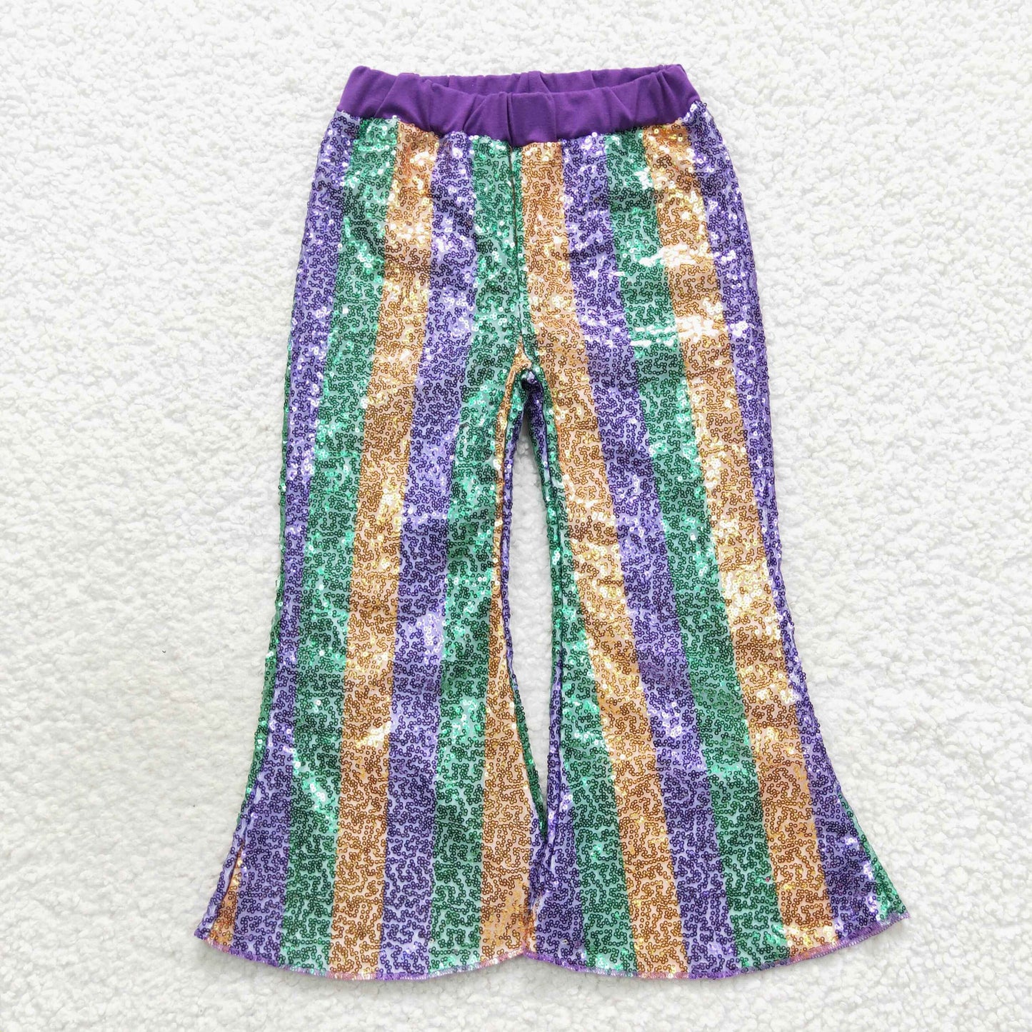 P0277 Girls Sequined Stripe Bell Bottom Pants