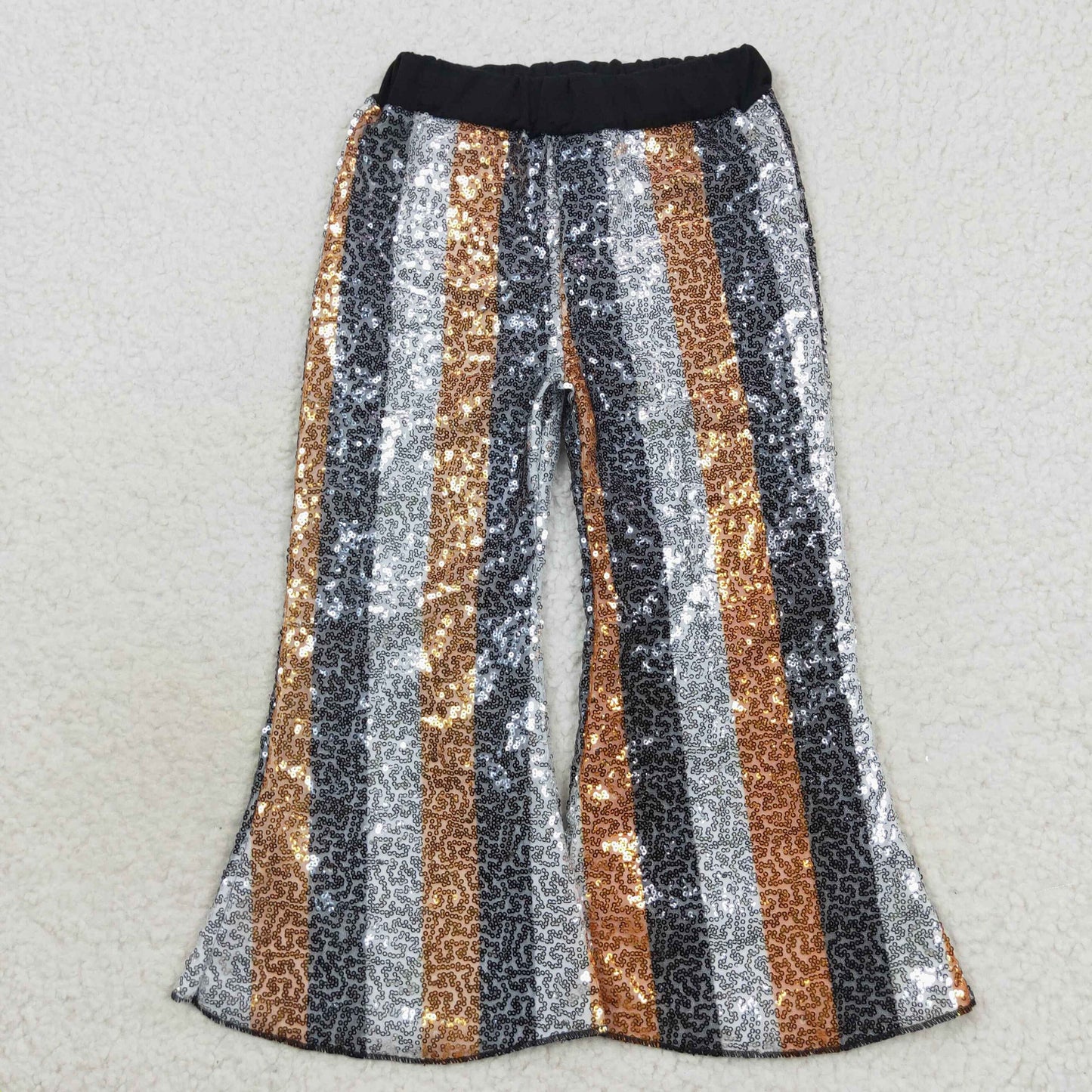 P0278 Girls Sequined Stripe Bell Bottom Pants