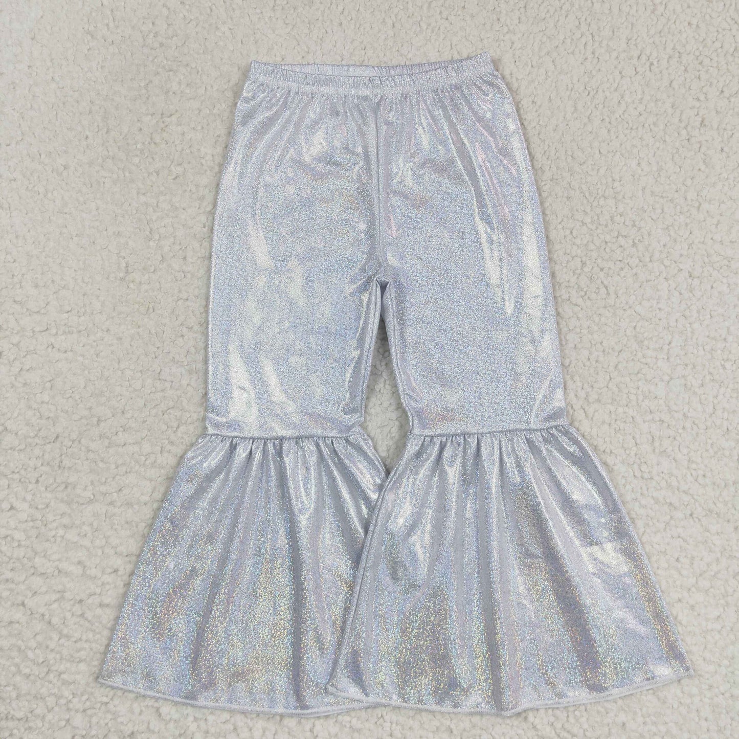 P0177 Girls Bell Bottom Pants White Satin