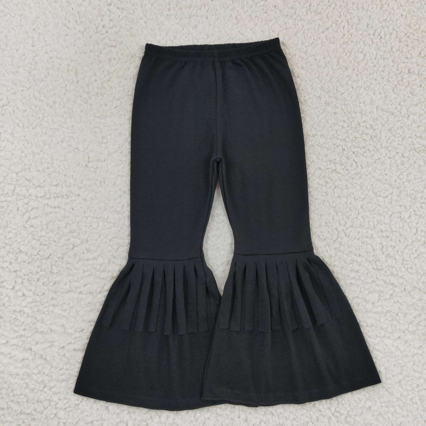 P0282 Girls Black Tassel Cotton Bell Bottom Pants