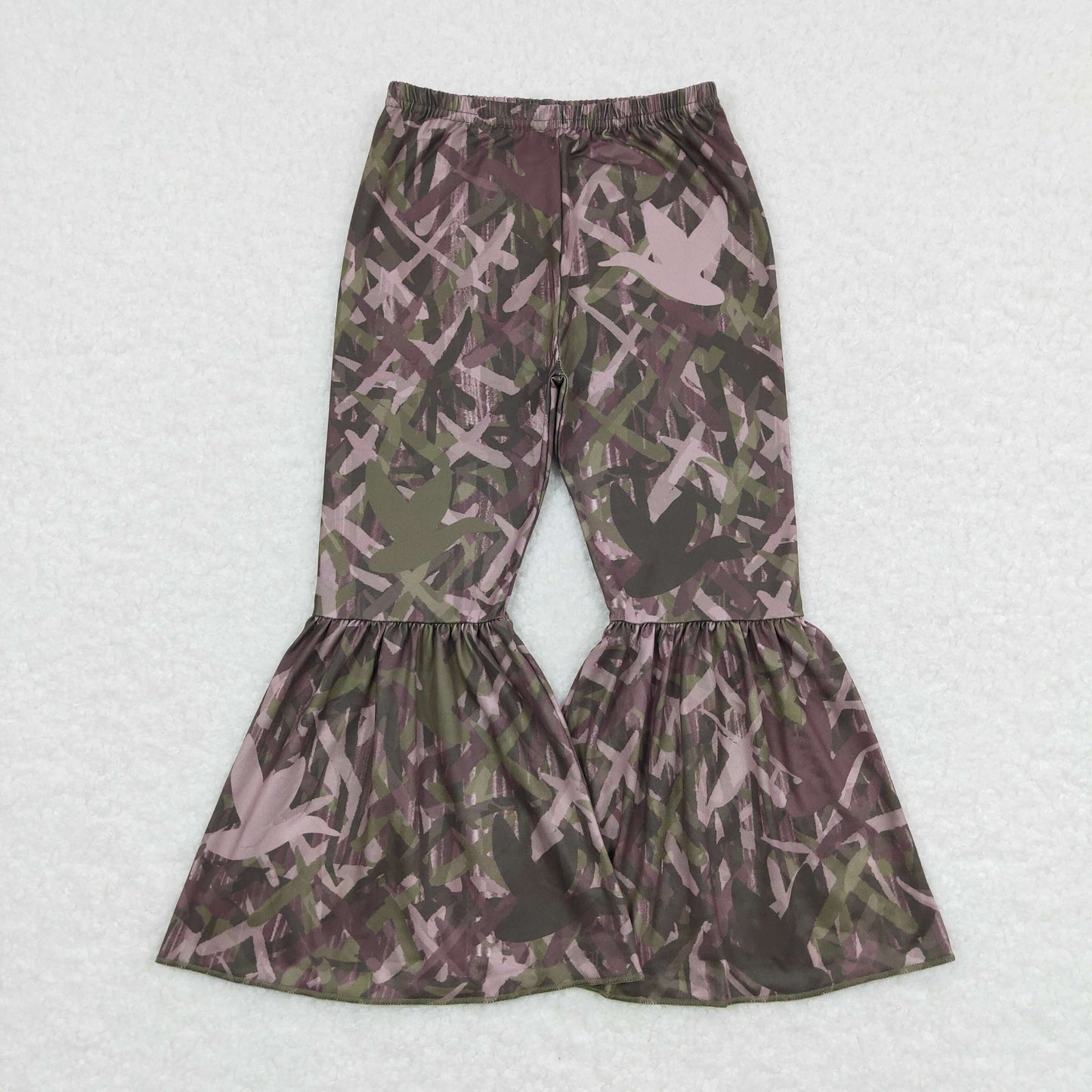 P0311 Girls Camo Duck Bell Bottom Pants