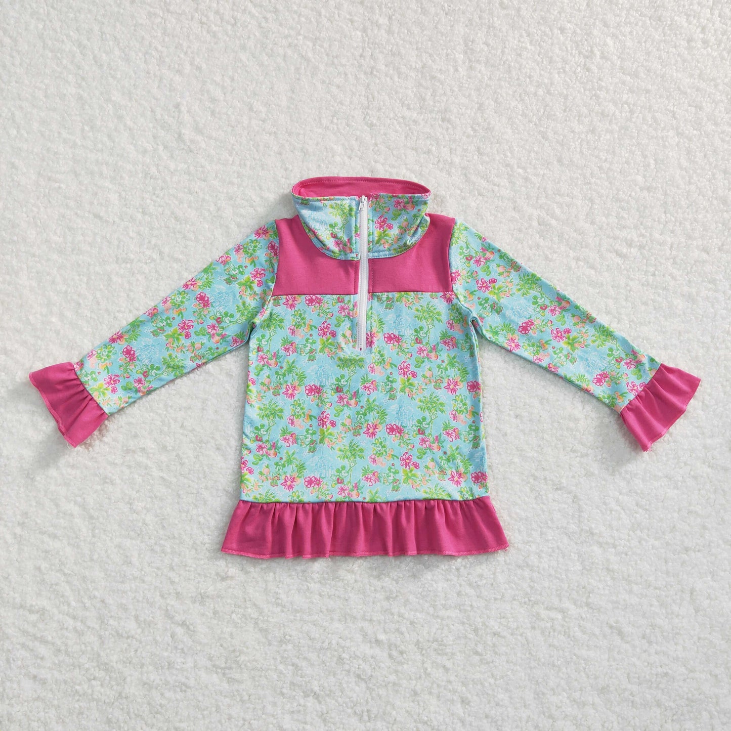 Girls Floral Long Sleeves Zip Pullover