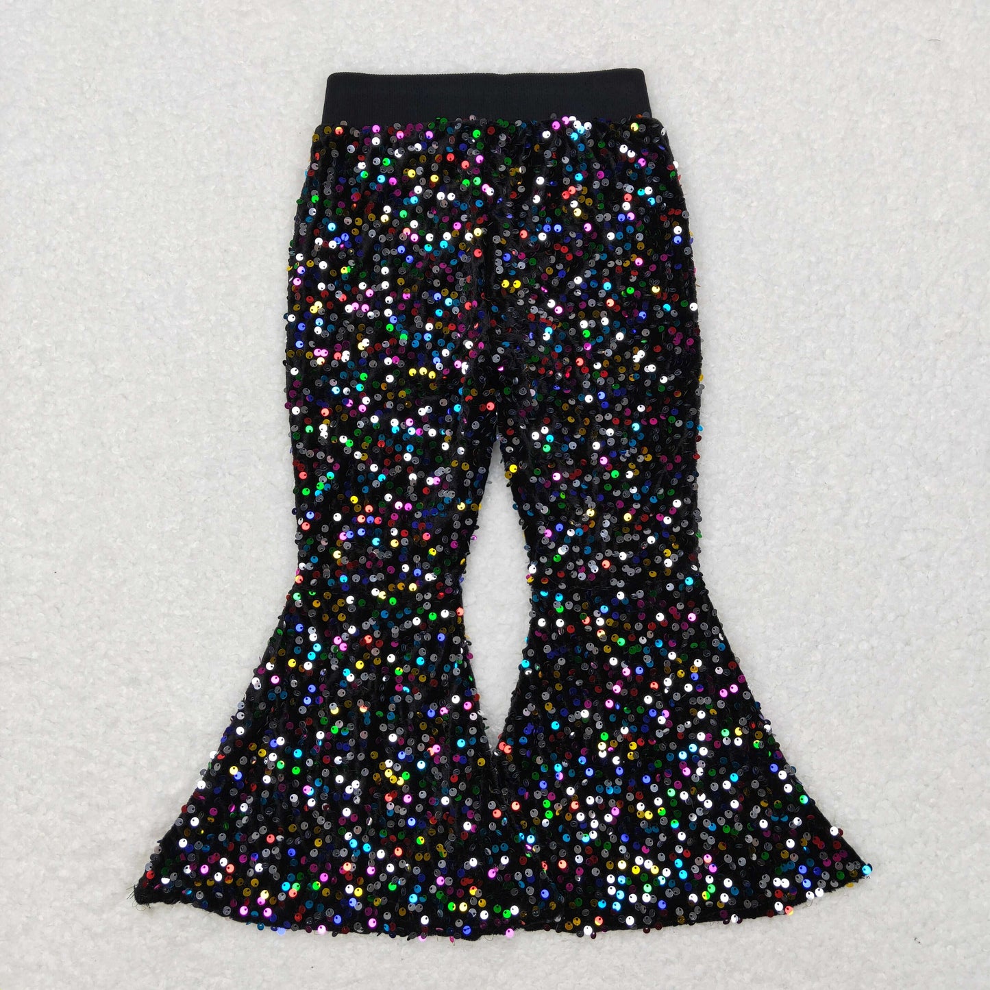 P0329 Girls Sequined Bell Bottom Pants Black