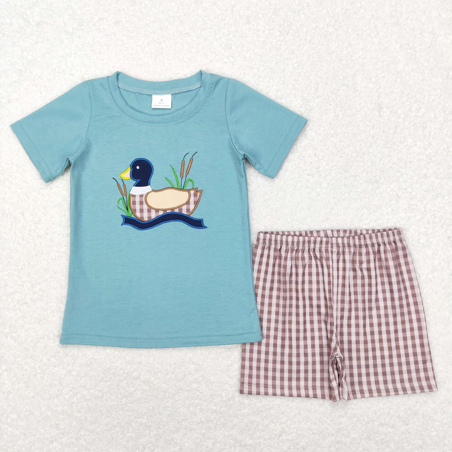 BSSO0281 Boys Duck Outfits Plaid Shorts Embroidery (Shipment from the US)